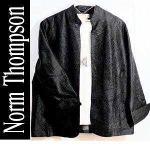 Norm Thompson Embroidered Silk Black Open Jacket L